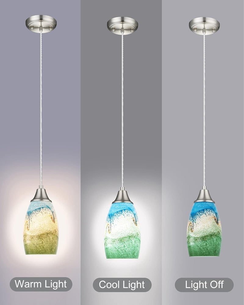 karyfine Mini Glass Pendant Lights,Blown Art Glass Pendant Hanging Light Fixtures Kitchen Island Pendant Lamp Shade with Brushed Nickel Finish for Bar Counter,Hallway,Dining Room Multi color-1P - Image 3